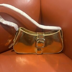 AKIRA Metallic Gold Shoulder Bag with Buckle Detail